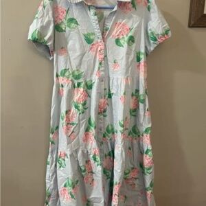 crown & ivy Floral Midi Dress - Pink and Green